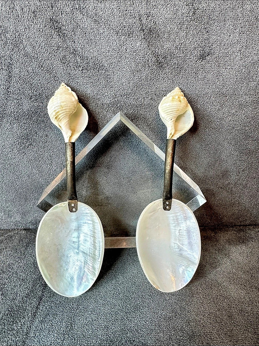 Shell Serving Spoons Pair in White & Brown